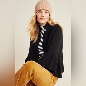 Anthropologie Braise Knit Sweater Blazer 3/4 Length Bell Sleeves In Black Size M